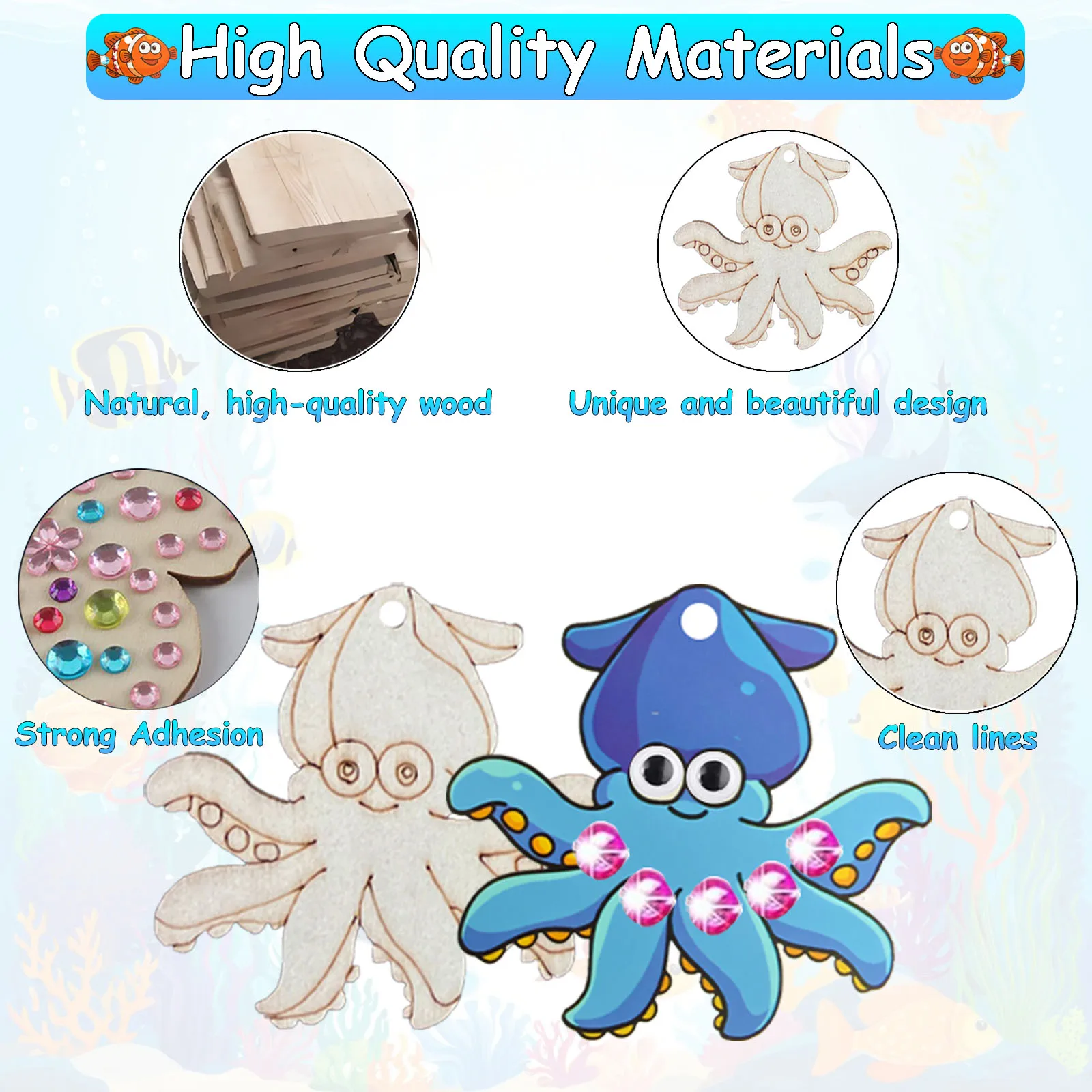 284PCS 海洋動物テーマ木製クラフトセット、DIY クラフトセット、カラフルな木製クラフト、誕生日パーティークラフト