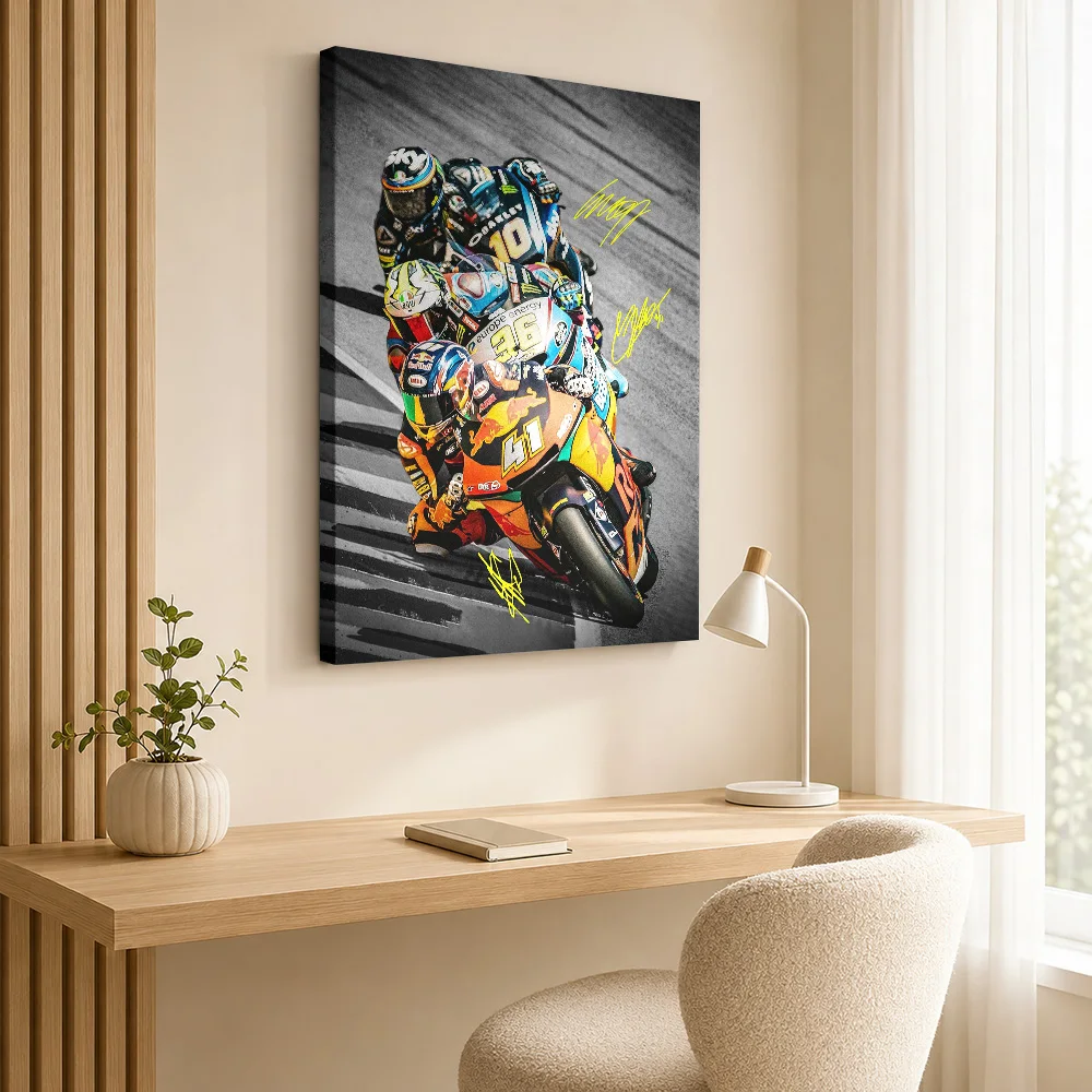 Luca Marini Brad Binder And Joan Mir Trio Canvas Poster Bold Style Wall Decor With Customized Photo For Garage Ideal Rider Gift