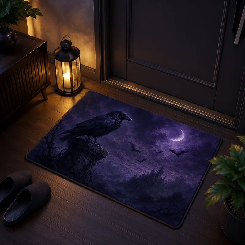 VIKAMA Blood Moon Bat Entryway Doormat, Non-Slip Entryway Rug, Halloween Gothic-Style Porch Rug, Home Decor