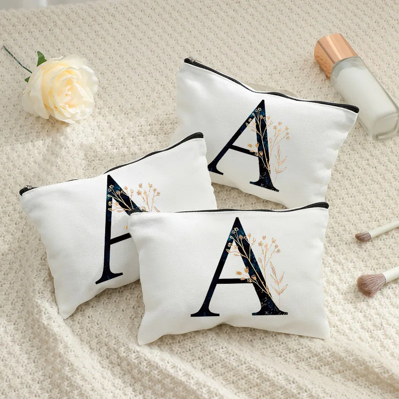 26 حرف زهرة حقيبة مستحضرات تجميل مطبوعة وصيفه الشرف هدية الزفاف التخرج هدية عيد المعلم حقيبة التخزين السفر العطور حقيبة جانبية #1