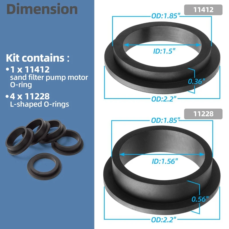 11228 11412 L-Shape O-Ring Gasket Replacement For Intex Sand Filter Pumps Motor Seals Repair Set Parts