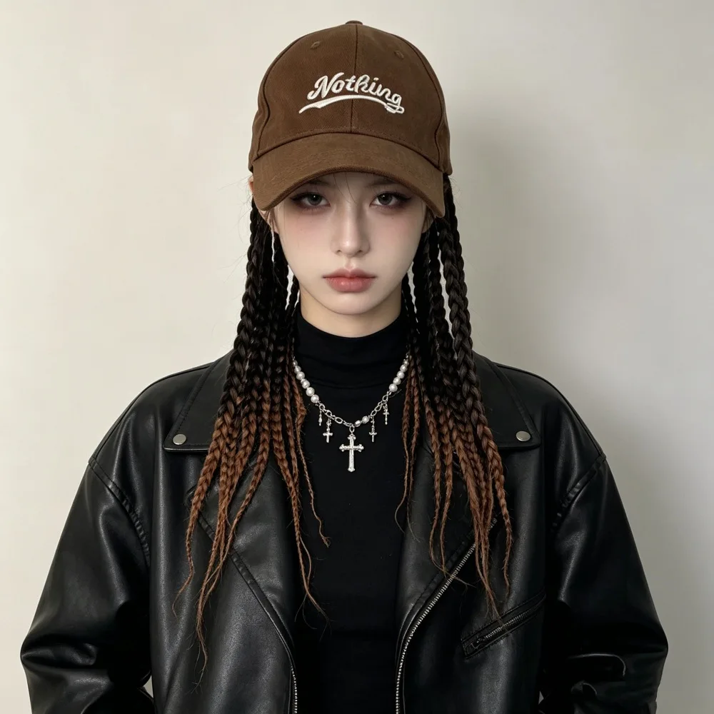 Hottie Hat Wig Integrated Gradual Change Dirty Braids Ponytail Sweet Cool Box Braids Full Headgear