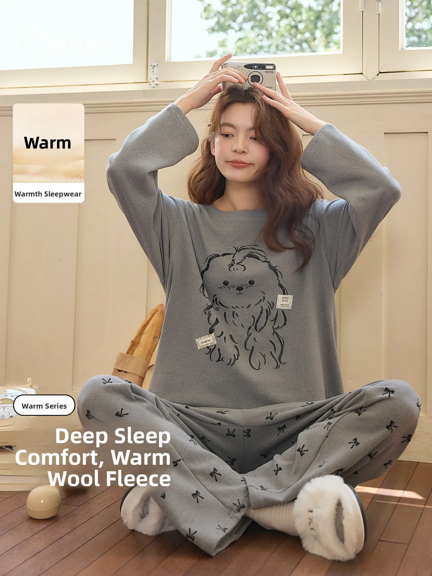 Ladies Thickened Velvet Pajamas Set Autumn Winter New Arrival Warm Home Clothes Cartoon Design Outerwear Suitable for Casual ...