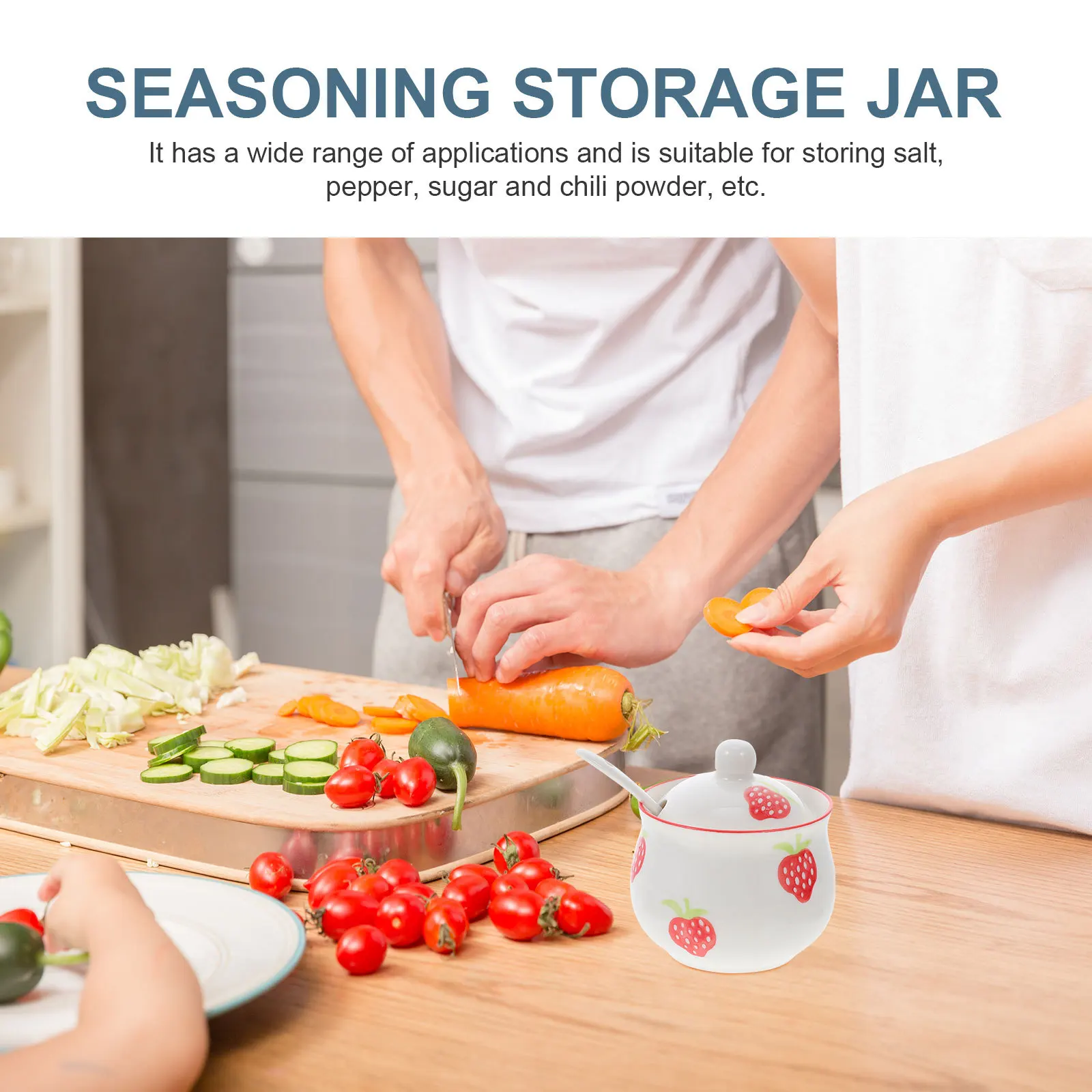 

1Set Strawberry Pattern Spice Jar Ceramic Seasoning Storage Pot Kitchen Pepper Container Condiment Holder for Home Restaurant