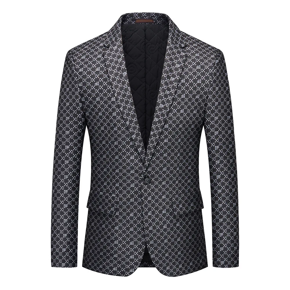 Europe and The United States New Men's Diamond Plaid Jacquard Leisure Suit Luxury Texture Fashion Slim Business Suit Jacket.
