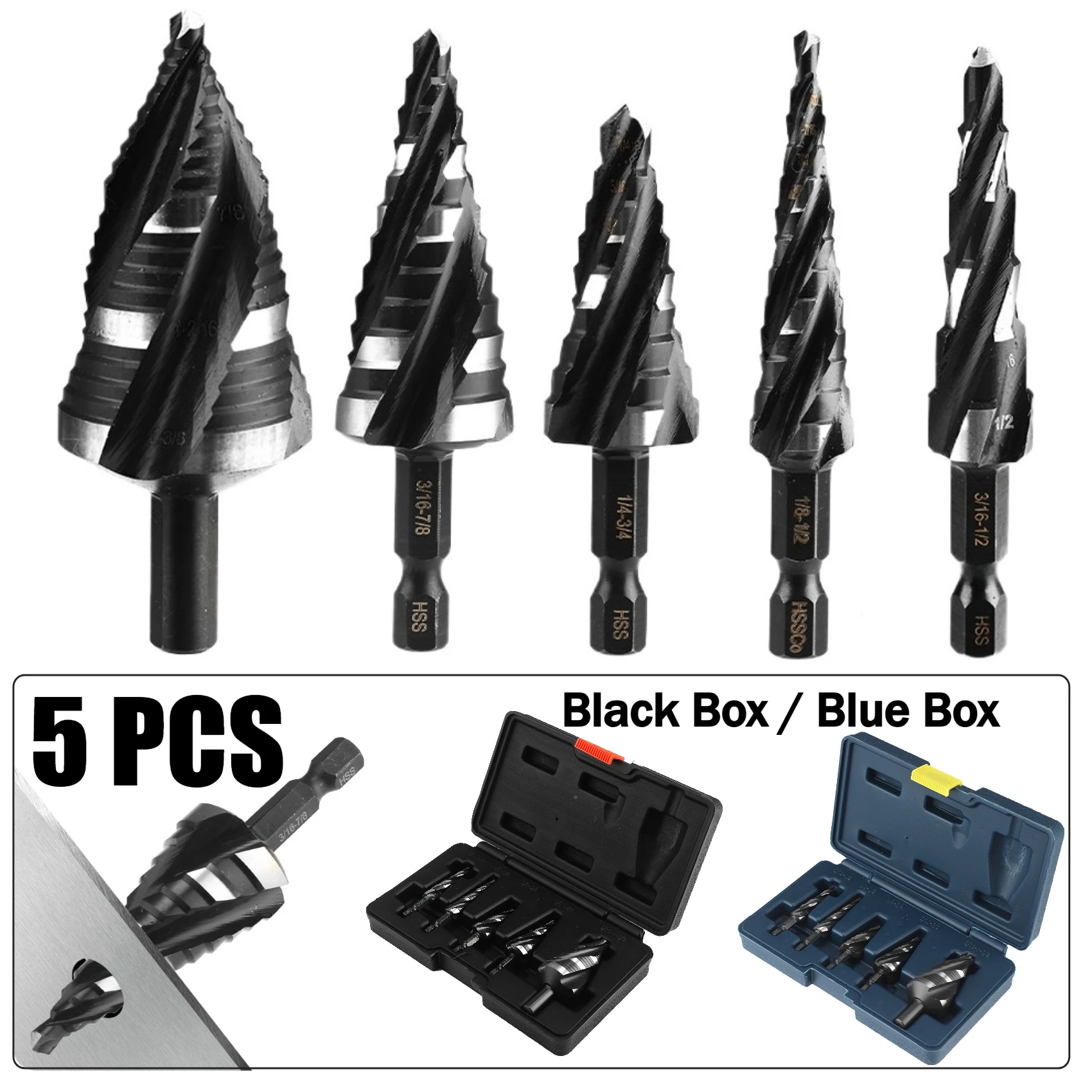 5 قطعة مجموعة لقم فلوت حلزونية مكونة من 5 قطع HSS مطلية بالتيتانيوم مع ساق سداسية مقاس 1/4 بوصة للمعادن والألومنيوم والخشب والبلاستيك #1