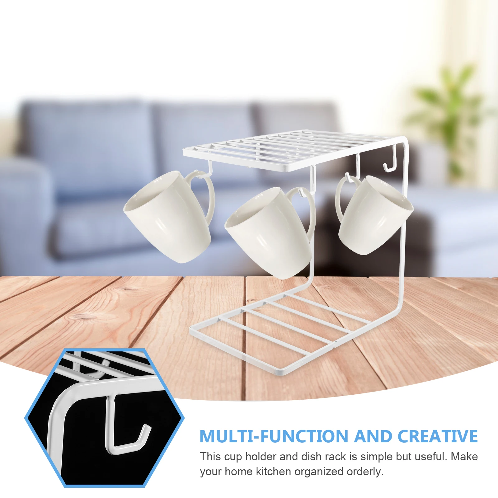 

Coffee Mugs Holder Rack Cup Hanging Stand Plate Cup Holder Drain Drying Storage Kitchen Organizer Nordic Style Wrought Iron