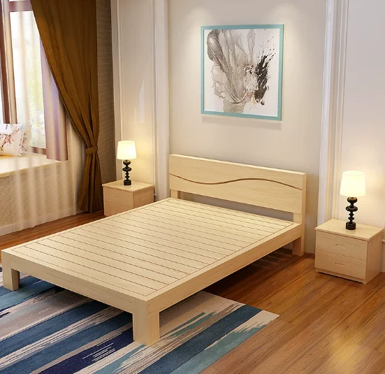 Thick solid wood bed, double bed, economical household rental house, rental room with a 2-meter-long, 1-meter-wide bed, size 18