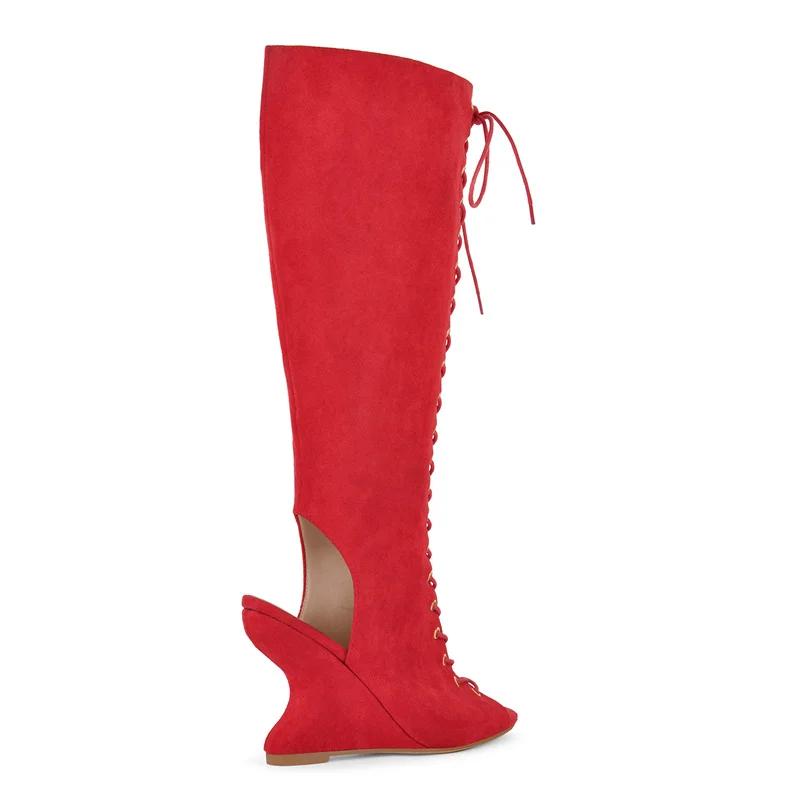 

Onlymaker Women Peep Toe Wedge Knee High Sandals Boots Lace Up Slingback High Heels Dress Sandal Boot for Club Party Sandals