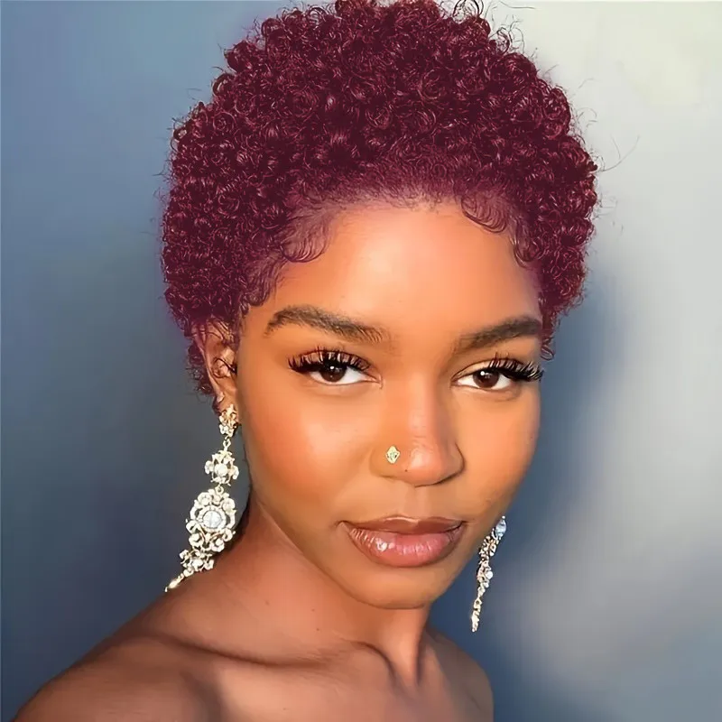 

pixie short Afro curly human hair wigs for women short pixie cut human hair 4inch party daily use wigs full machine made