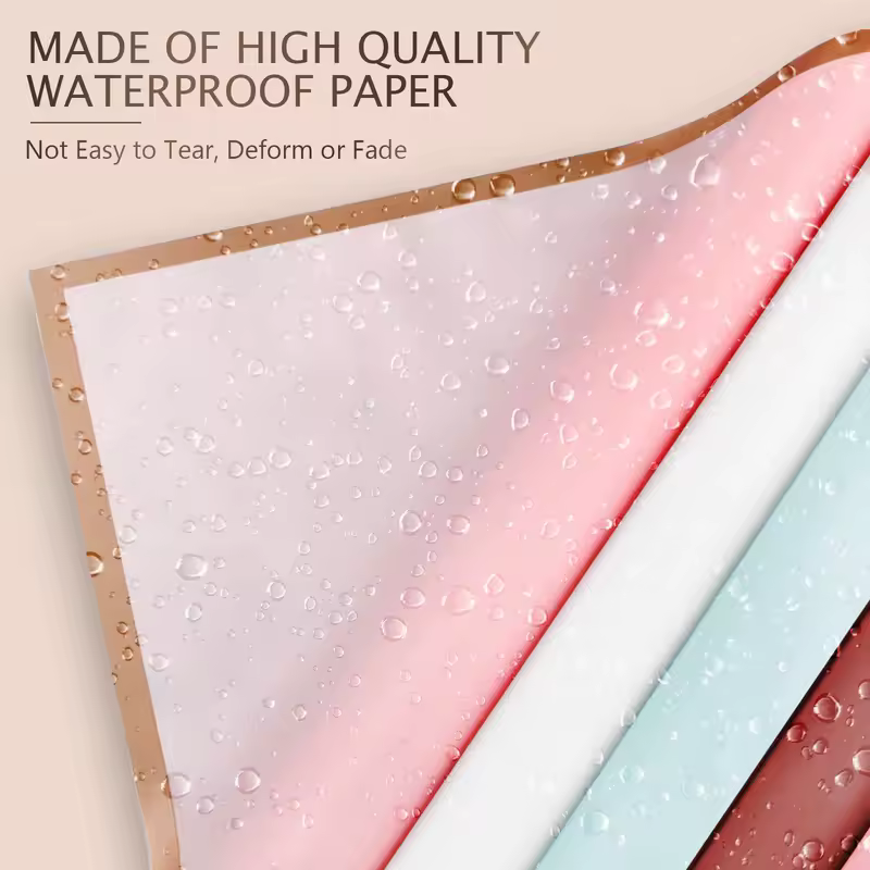 10 Sheets Flower Wrapping Paper with Golden Edges, Waterproof Bouquet Packaging - Ideal for DIY Weddings & Birthdays - Image 5