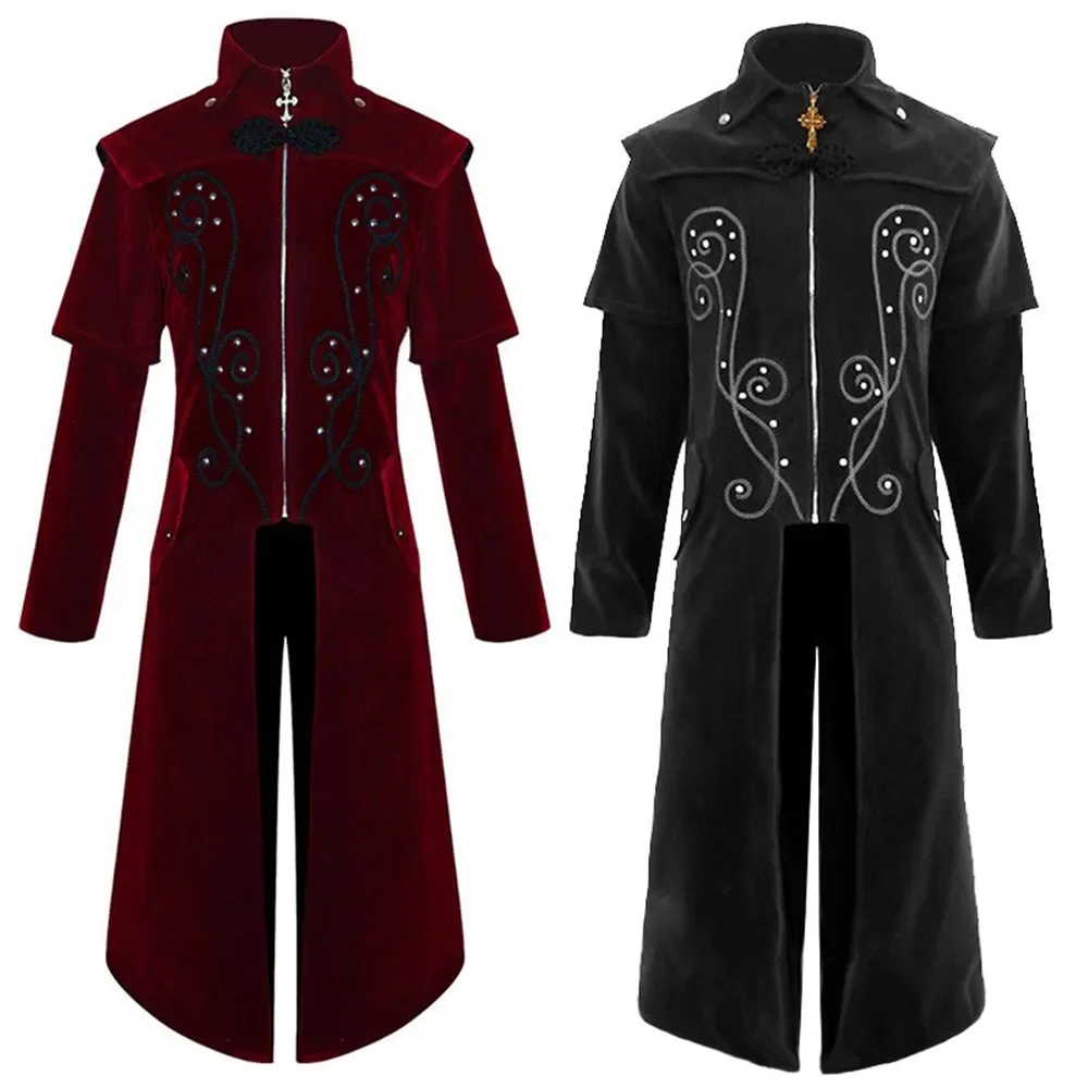 Medieval Stand Collar Jacket Winter Gothic Steampunk Long Trench Men Halloween Carnival Party Cosplay Costume