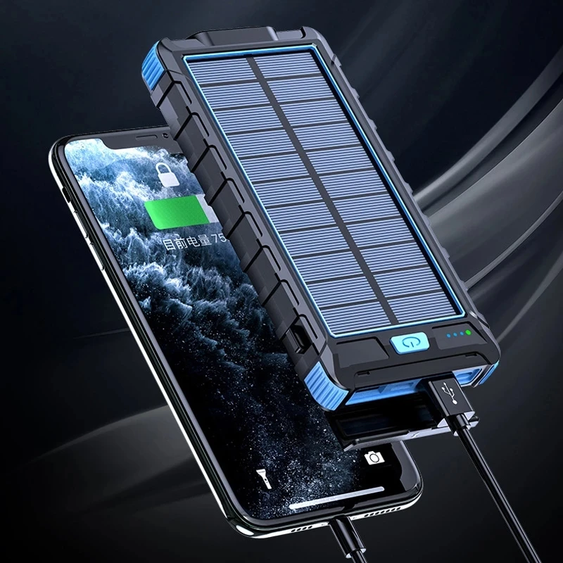 Solar Power Bank 20000mAh Portable Solar Panel Powerbank for iPhone 15 Xiaomi Samsung External Battery Pack Poverbank Dual USB