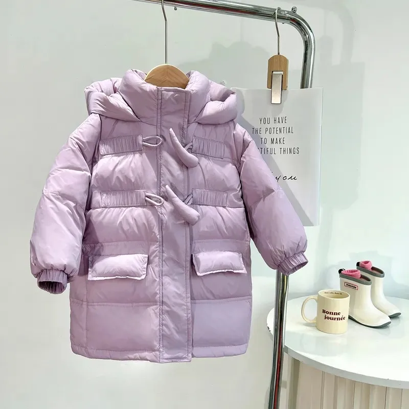 

Girls' Winter Down Jacket 2024 New Winter Down Medium Long Children's White Duck Down Western Style Coat