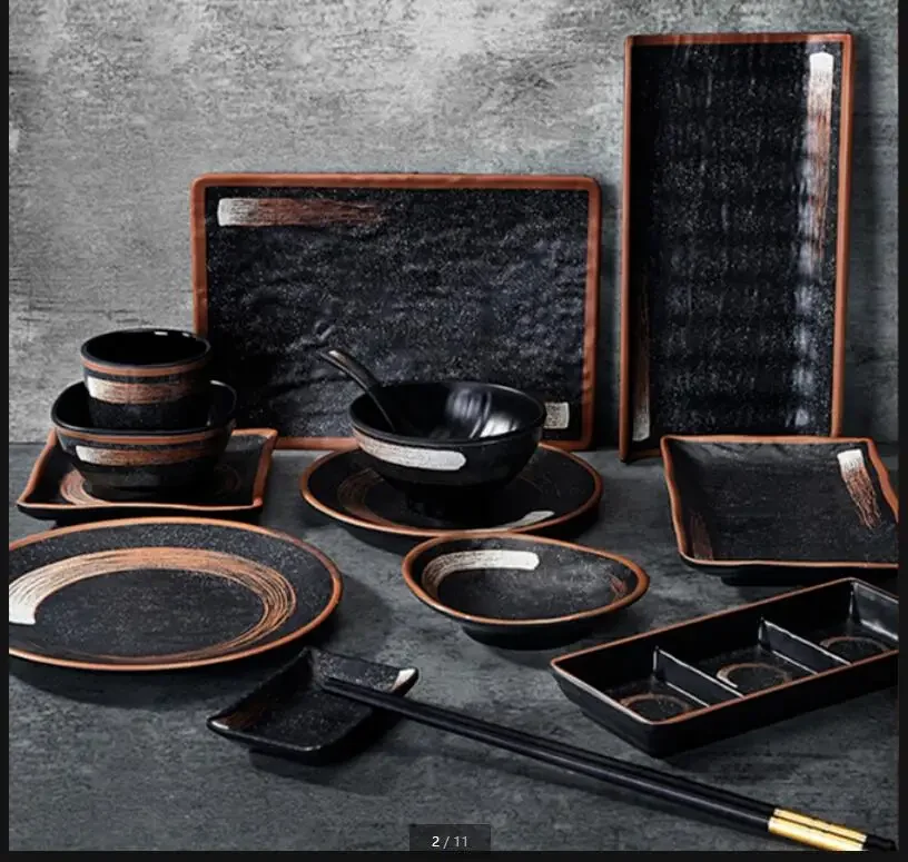 

Меламиновая обеденная тарелка, набор посуды для ресторана, сервировочная тарелка, тарелки для суши, блюдо для приправ, десертная миска, тарелки с фруктами, салатница