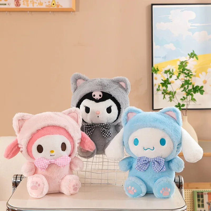 30/45/60cm Cute Hello Kitty Turn into Rabbit Plush Toy Cuddly Stuffed Anime Long Ears Hello Kitty Plushies Birthday Gifts Girl