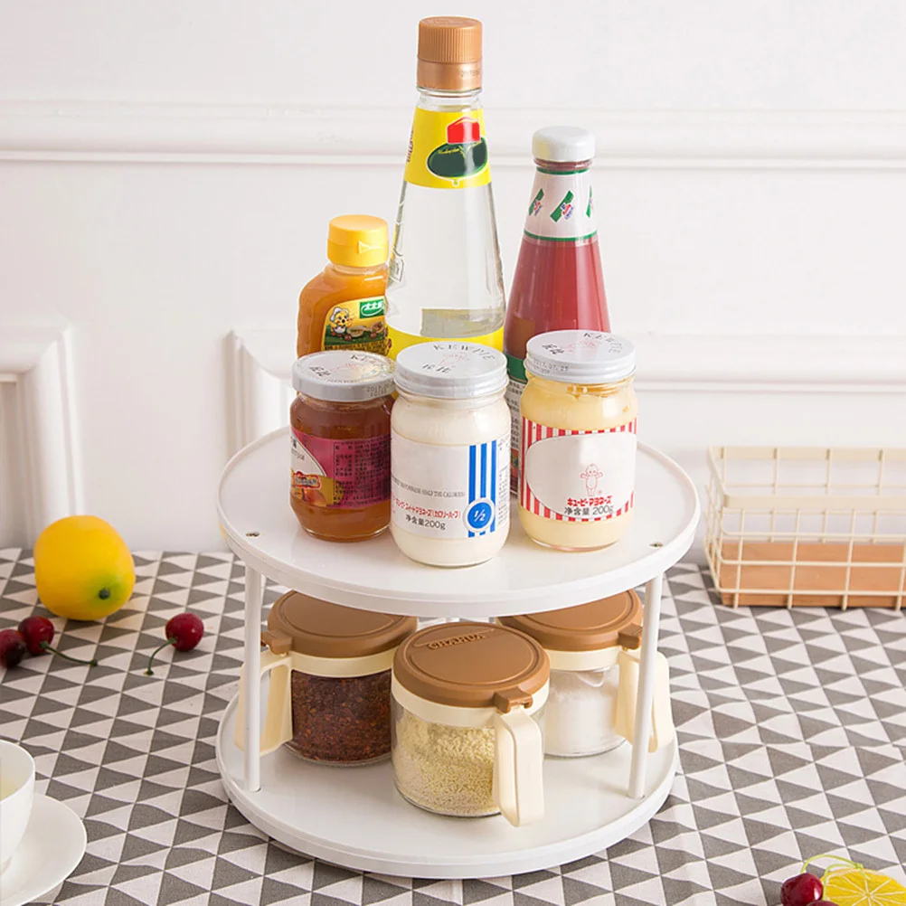 

2 Tier Rotating Storage Rack Multifunction Plastic 360 Degree Rotating Shelf for Kitchen Bathroom Bedroom Seasoning