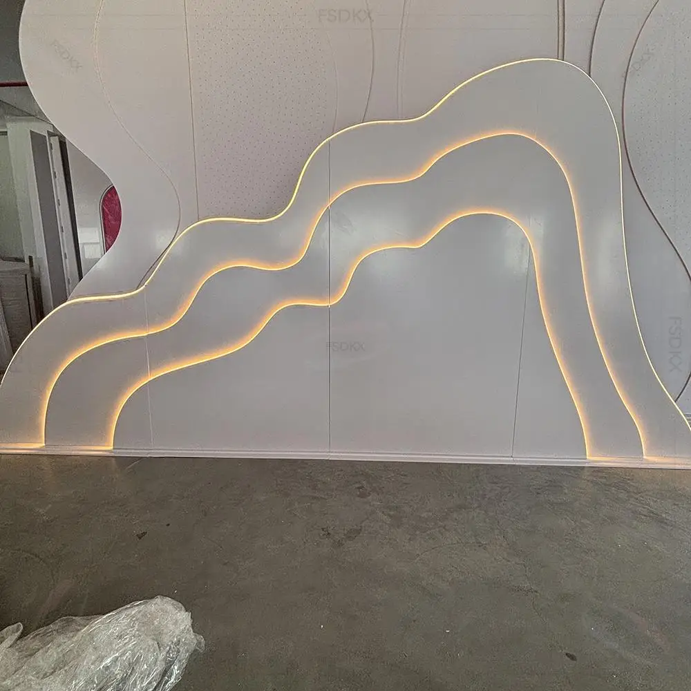 

FSDKX Customized Wedding Stage Wave Backdrop Panel LED Light Glow 3 Layers Acrylic Arch Backdrop