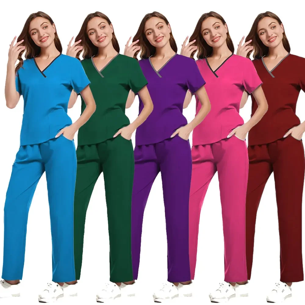 Uniformes cirúrgicos femininos, Artigos Superior e Calça, Conjuntos de Enfermeria de Enfermagem, Uniforme Médico, Esfoliante, Salão de Beleza Clínica, Fatos Hospitalares