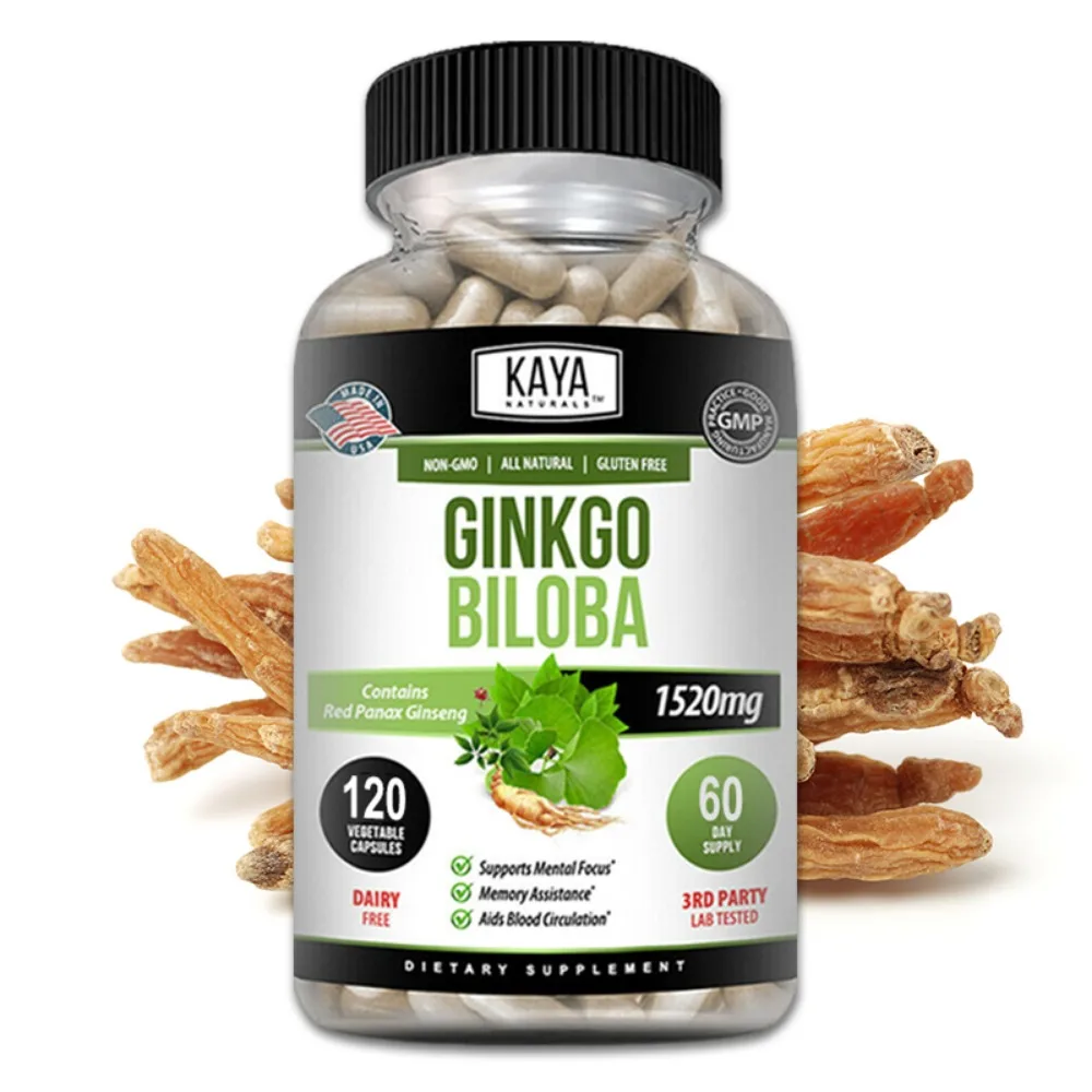 

Ginkgo Biloba Capsules - Brain Supplement, Memory Support Supplement, Brain Function, Focus, Concentration