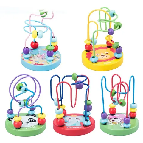 Baby Montessori Educational Math Toy Kids Circles Bead Wire Maze Roller Coaster for Children Montessori Wood Puzzles Wooden Toys