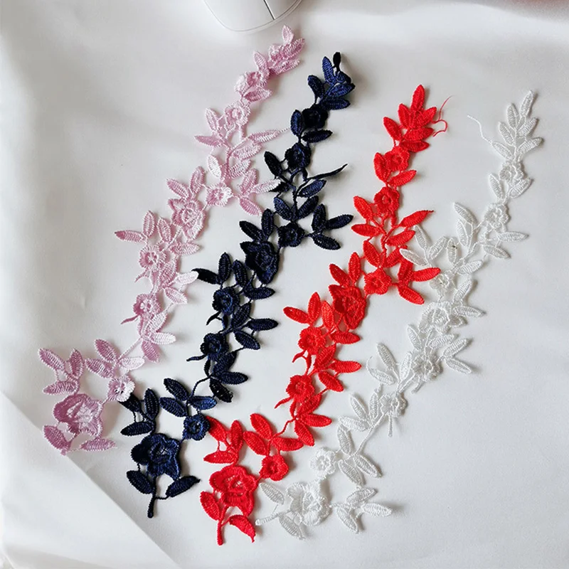 1Pair Lace Embroidery Flower Applique Sewing On Patches 3D Fabric Flower Crafts Stickers DIY Clothes Wedding Dress Decoration