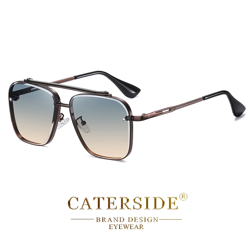 CATERSIDE Retro-Sonnenbrille mit großem Metallrahmen für Herren, flache Oberseite, Doppelbrücke, hochwertige Sonnenbrille für Damen, Party- und Festival-Brillen – Detail 15