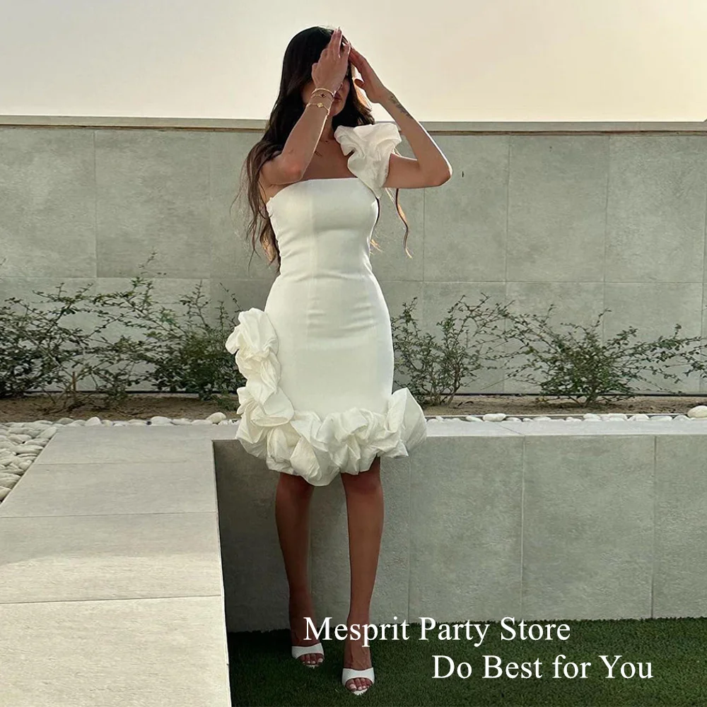 Mesprit Cocktail Dress One Shouldder Sleeveless Ruffles Mini Party Gown Above Knee Saudi Maxi Formal Dresses Saud Arabic