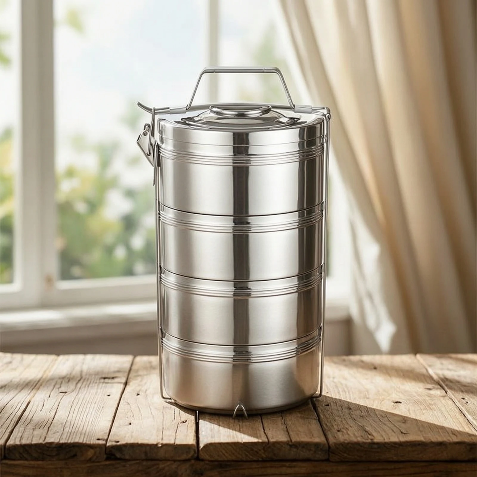 Stainless Steel Belly Tiffin Stacked Tiffin Box with 4 Containers Insulated Food Carrier Multi-Layer Insulated Lunch Carrier