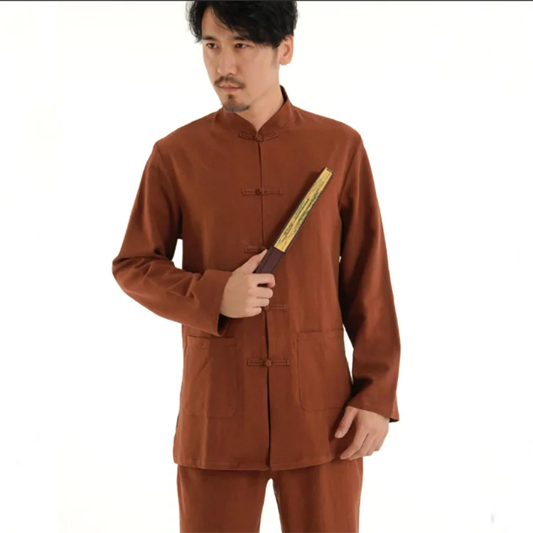 Linen Cotton Men's Clothing plus Size Chinese Style Meditation Lay Buddhist Clothes Suit Tai Ji Zen Tea