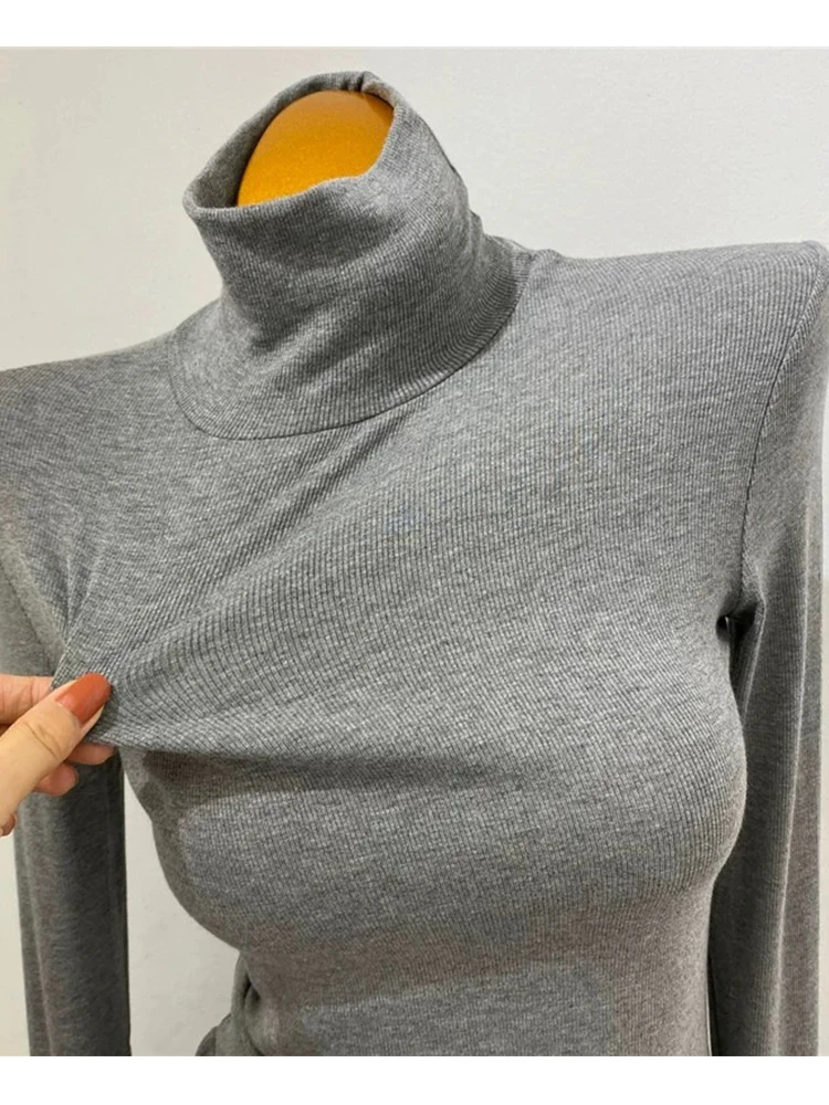 

Женская футболка с высоким воротником и длинными рукавами, в рубчик, для весны и осени, модная, универсальная, в корейском стиле, для ношения под одеждой