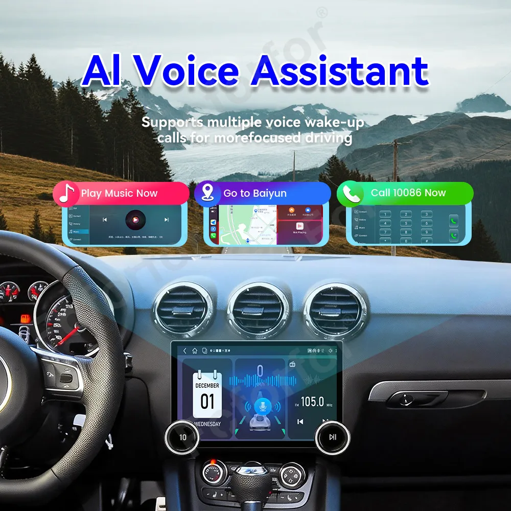 Smart Android 15 Car Head Unit Ultra-thin HD Screen Wireless Carplay GPS Navigation Stereo Radio Device For Audi TT 2008-2014