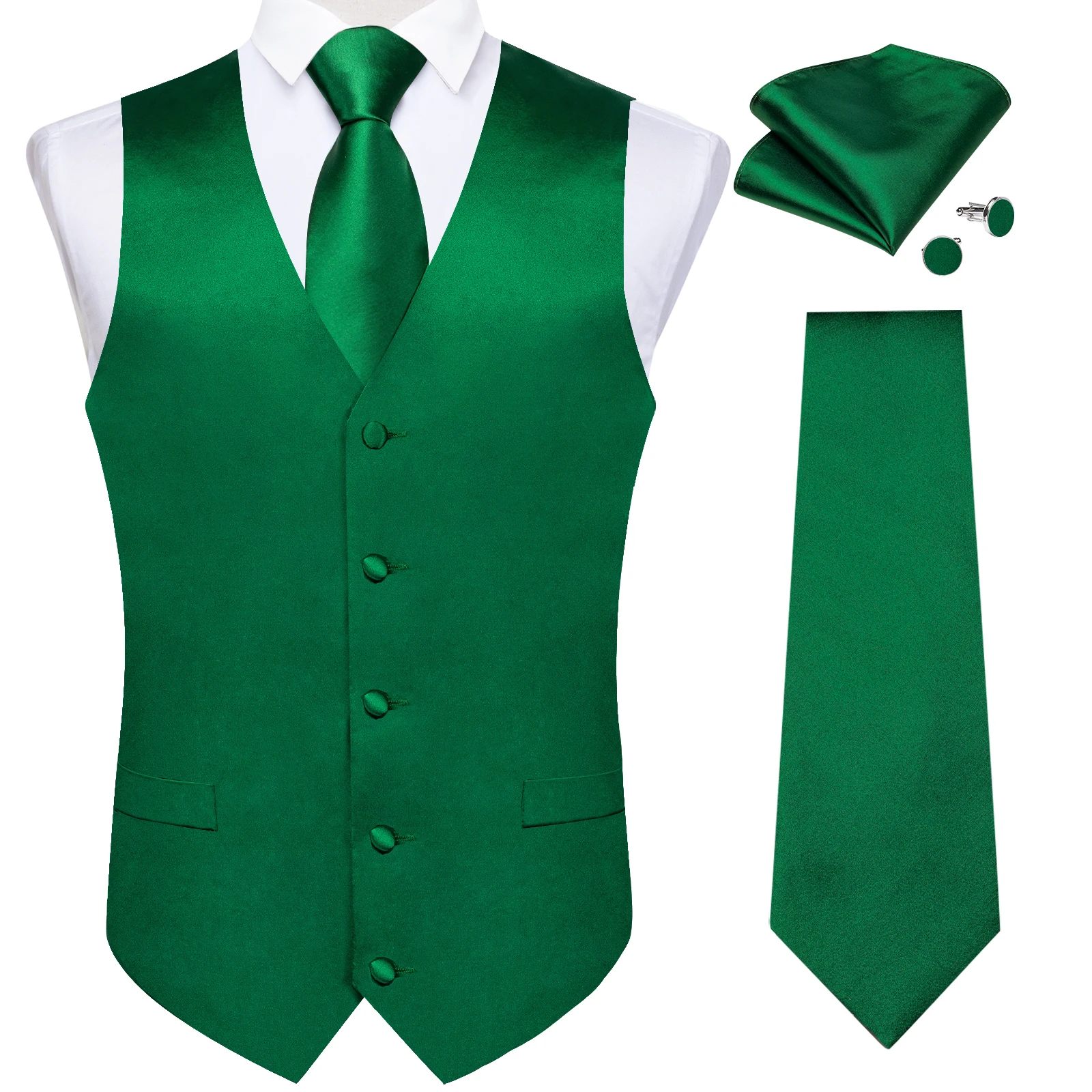 Wedding Party Green Men\'s Vest Shirt Accessories Fashion chaleco hombre for Man Four Seasons Wear Wholesale Necktie Handkerchief