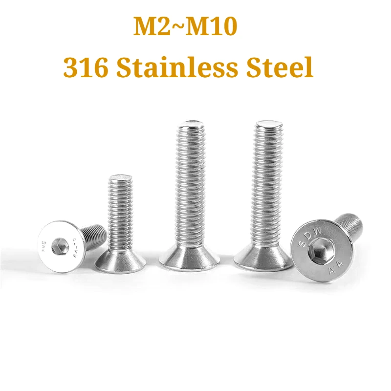 

SUS316 Stainless Steel Hexagon Hex Socket Flat Screw M2~M10 Countersunk Head Allen Key Bolt