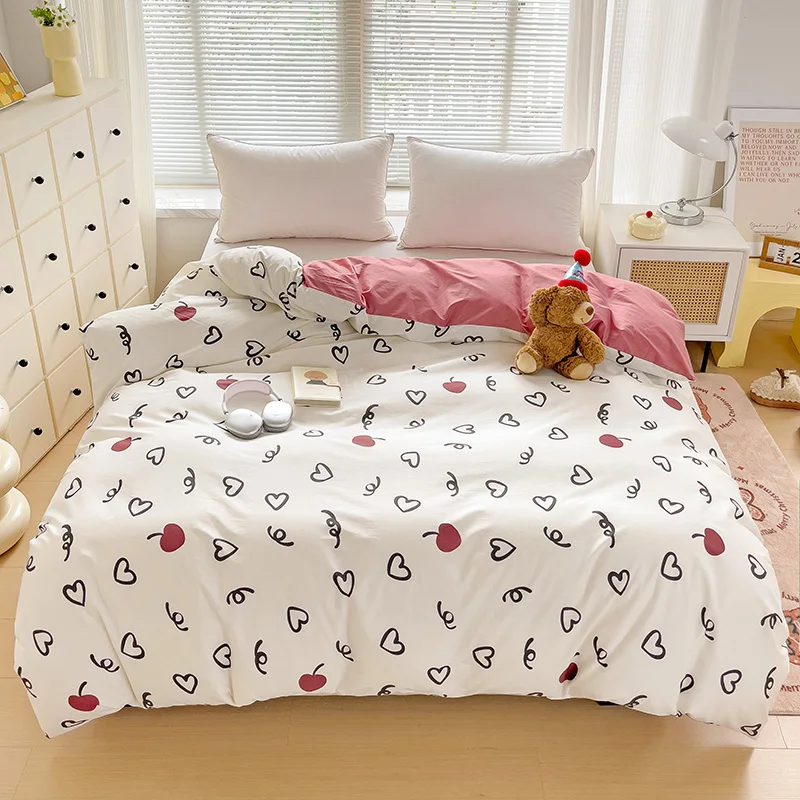 1Pc Love Duvet Cover Queen Heart Shaped Bedding for Women Men Boys Girls Teens Love Heart 100% Cotton Skin Friendly Quilt Cover