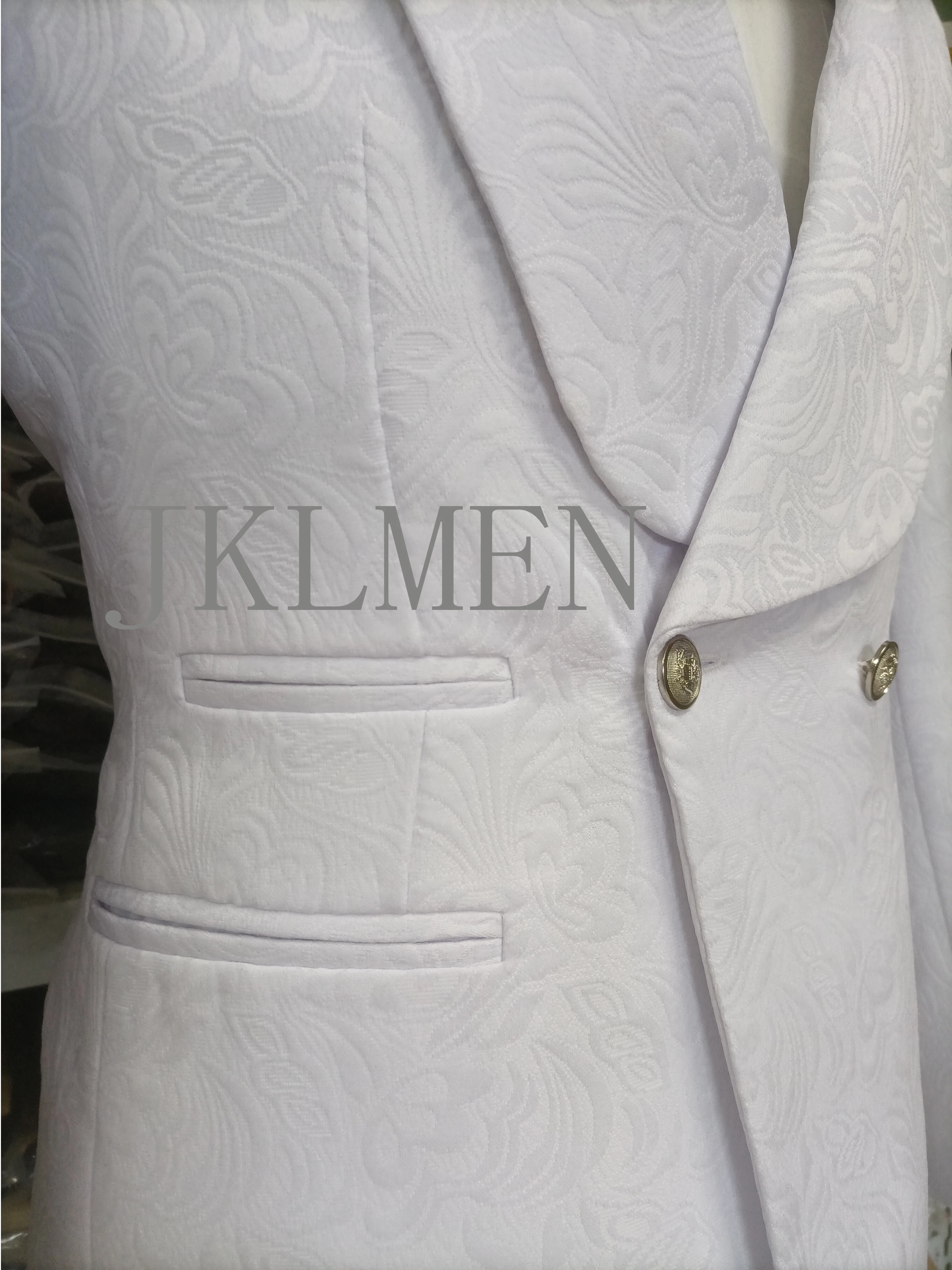 Custom Pour Hommes Made Groomsmen  White Pattern Groom Tuxedos Shawl Lapel Suits 2PCS Wedding ( Jacket+Pants )Costume Homme