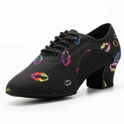 Women Latin Dance Shoes Jazz Ballroom Salsa Dancing Shoes 5cm High Heels Training Modern Tango Color Lips Female Dance Sneakers