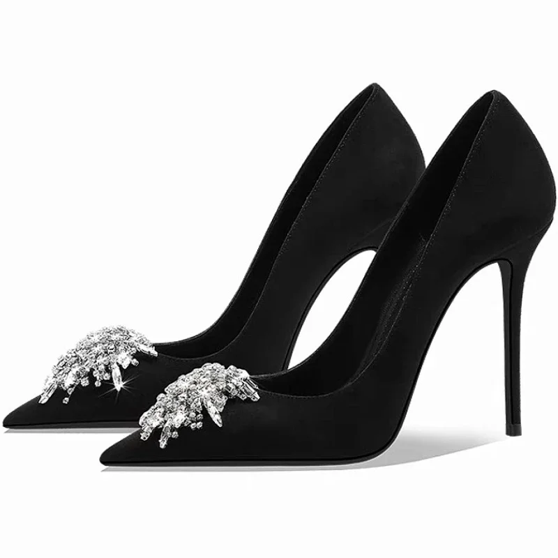 Tassels Diamonds Luxury Thin Heels Women Fashion Elegant Designer Party Dress Shoes Shallow Pointed Pumps Female Zapatos Mujer