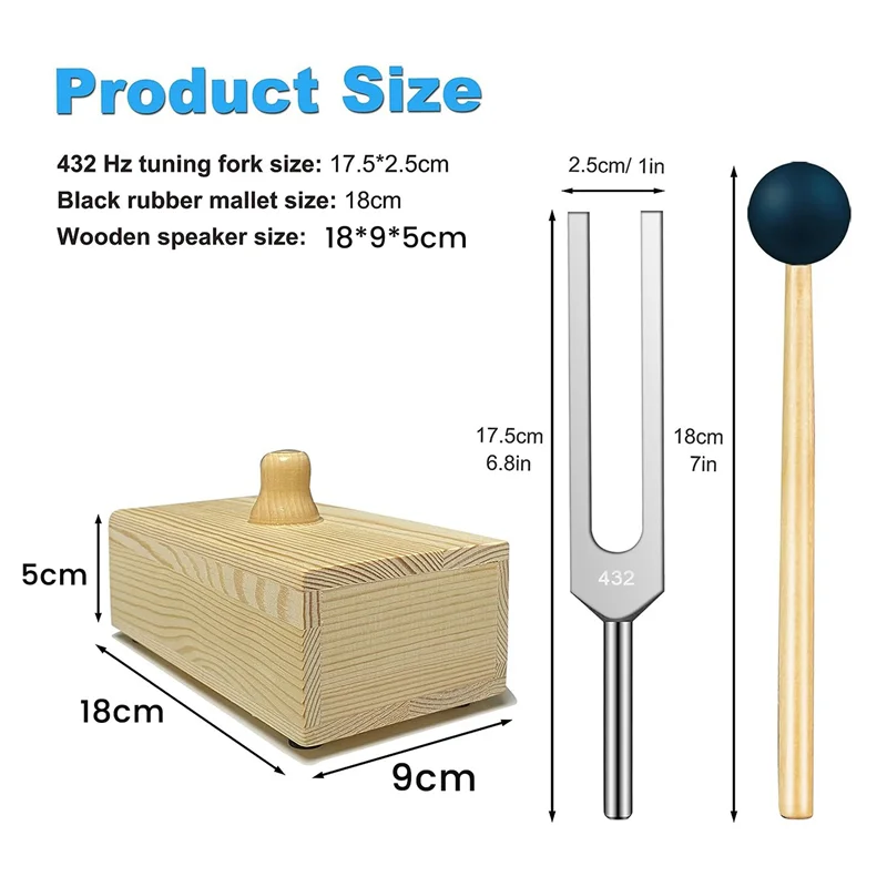 공명 상자 포함 튜닝 포크, 사운드 치유, 공명 교육, 청력 테스트, 432 Hz