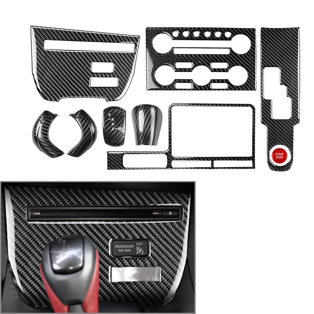 A Car Interior Carbon Fiber Center Console Gear Shift Panel Cover Trim 9Pcs For Nissan GTR R35 2008-2016 Black LHD Only