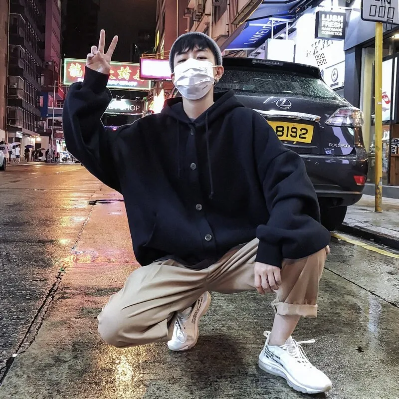 Herren-Strickjacke mit Kapuze, lässig, lockere Passform, Übergröße, Herbst, neue SLE, Streetwear, verstärkte Baumwolle, Jugendfaion