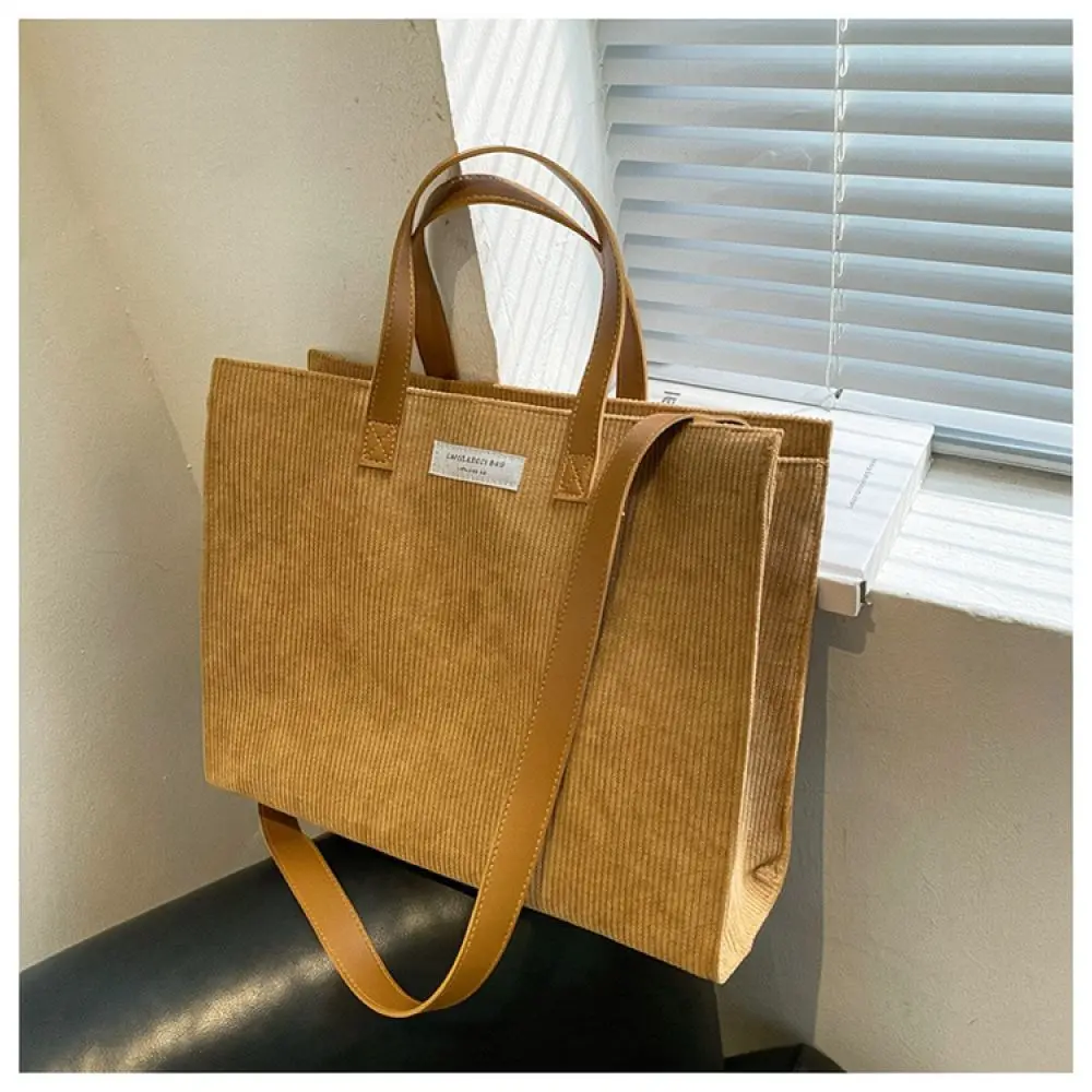 Fashion Corduroy Tote Bag Large Capacity Shoulder Handbag Women Casual Winter Shopping Purse Simple Style Daily