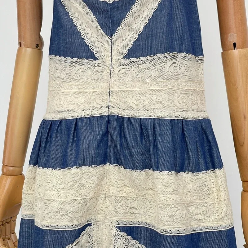 Vestido de mujer 2026 primavera nuevo blanco azul encaje Patchwork sin mangas vestidos Midi