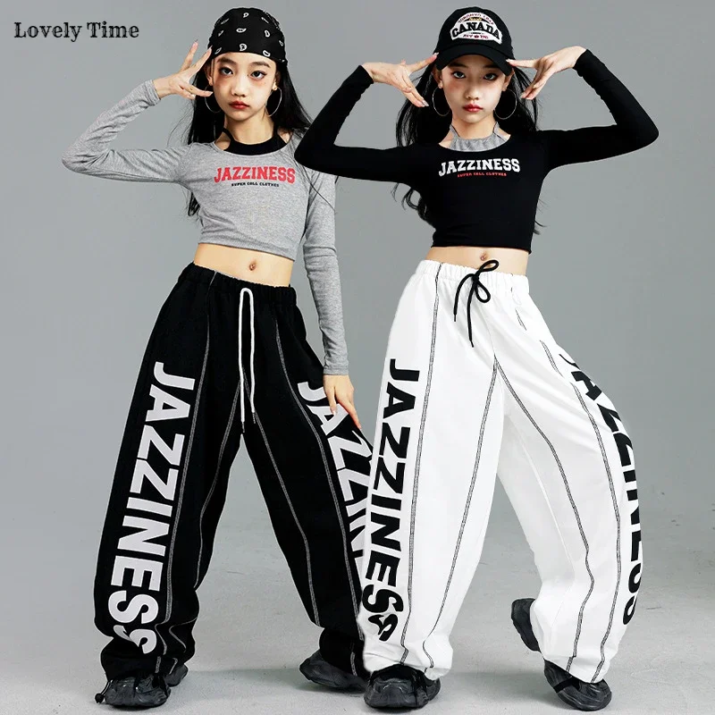 

Girls K-pop Crop Top Cool Letters Sport Joggers Pants Girl Group Clothes Sets Children Hip Hop Streetwear Kids Jazz Costumes