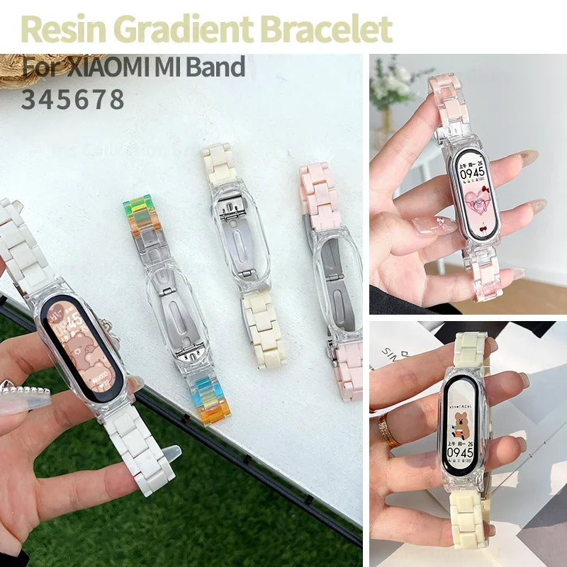 Resin Gradient Strap for Xiaomi Mi Band 8 7 6 Fashion Women Bracelet for MiBand 6 5 4 3 Replacement Wristband Correa Accessories