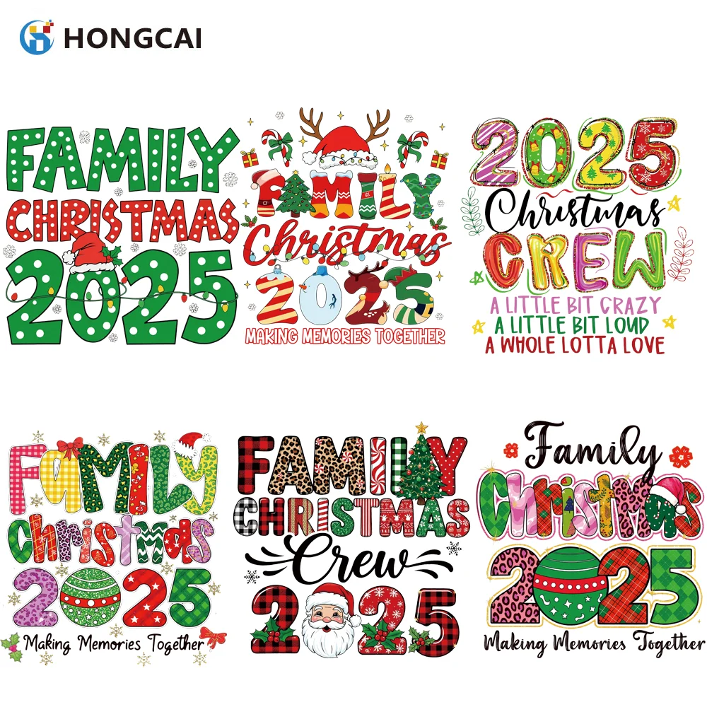 6-teiliges Familien-Weihnachtsthema mit Wärmeübertragungs-Vinylaufkleber, perfekt für T-Shirts, Hoodies, Sweatshirts, Taschen und Stoffartikel