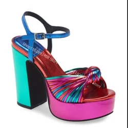 Mixed Color Open Toe Platform Sandals Ankle Buckle Shallow Chunky High Heels Women Summer Dress Shoes 2023 Zapatos Para Mujere