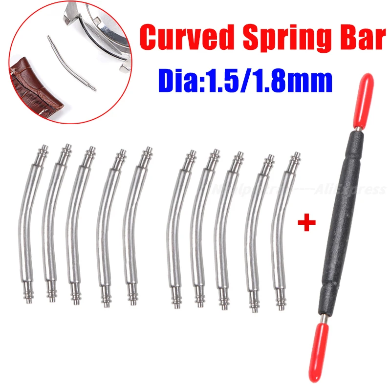 10pcs Curved Spring Bars 1.5 1.8mm Diameter Watchband Link Pin 18mm 20mm 22mm 24mm 316L Stainless Steel Curved Watch Band Links