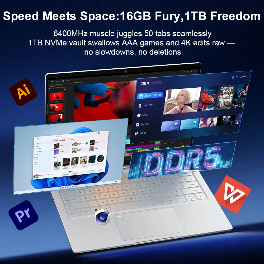 تابلت نينكير S14 للكمبيوتر المحمول AMD Ryzen ™   5 7535HS 14 بوصة 16GB LPDDR5 1 تيرا بايت SSD كمبيوتر محمول واي فاي 6 يدعم التعرف على بصمات الأصابع