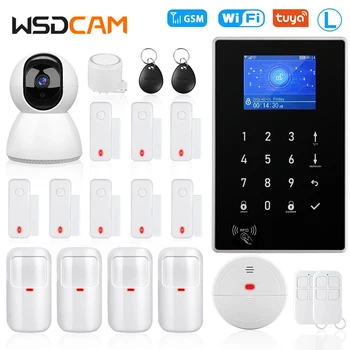 Wsdcam Tuya WiFi GSM Home Security Alarm System Wireless Burglar Alarm Kit with Motion Sensor Work with Alexa & Google